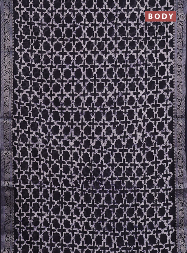 Maheshwari silk cotton saree dark navy blue with allover batik prints and zari woven border
