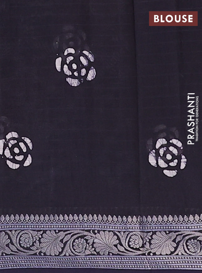 Maheshwari silk cotton saree dark navy blue with allover batik prints and zari woven border