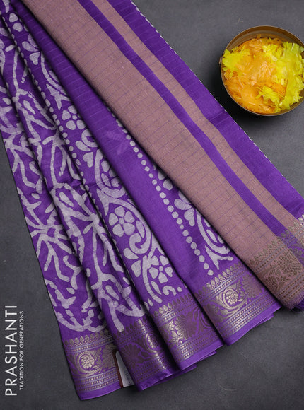 Maheshwari silk cotton saree violet with allover batik prints and zari woven border