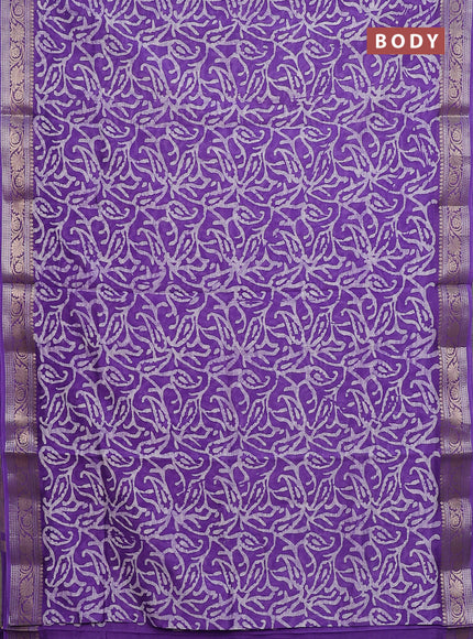 Maheshwari silk cotton saree violet with allover batik prints and zari woven border