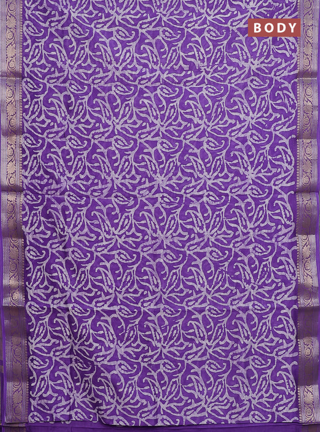 Maheshwari silk cotton saree violet with allover batik prints and zari woven border
