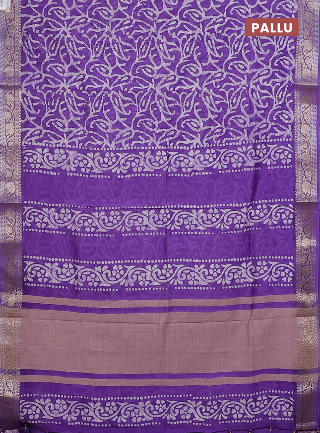 Maheshwari silk cotton saree violet with allover batik prints and zari woven border