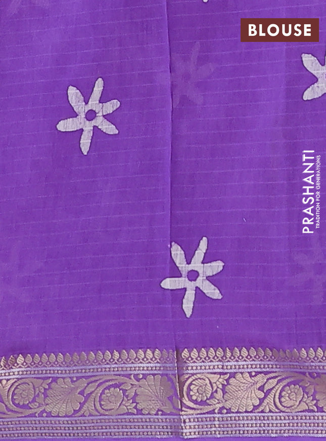 Maheshwari silk cotton saree violet with allover batik prints and zari woven border