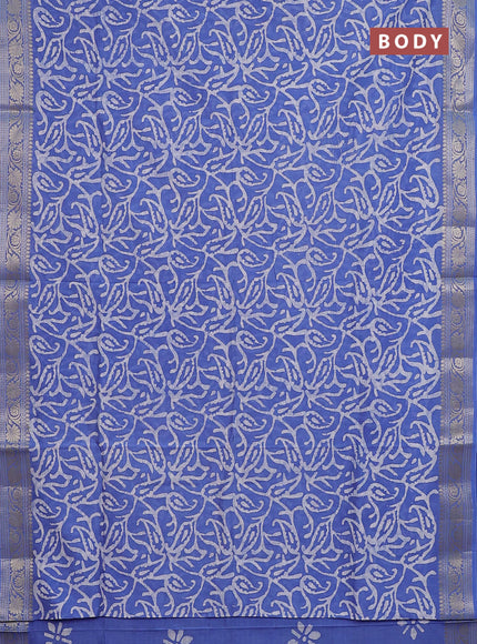 Maheshwari silk cotton saree blue shade with allover batik prints and zari woven border