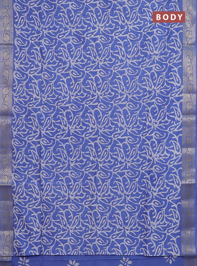Maheshwari silk cotton saree blue shade with allover batik prints and zari woven border