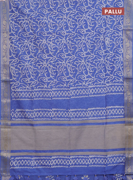 Maheshwari silk cotton saree blue shade with allover batik prints and zari woven border