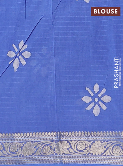 Maheshwari silk cotton saree blue shade with allover batik prints and zari woven border