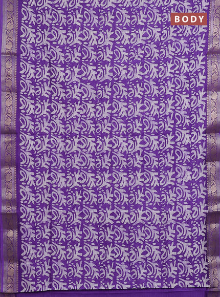 Maheshwari silk cotton saree violet with allover batik prints and zari woven border