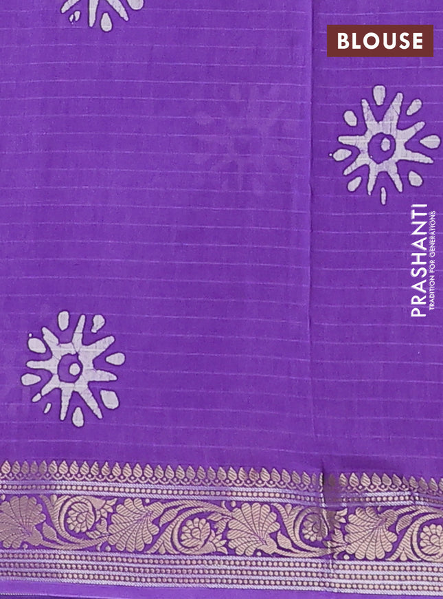 Maheshwari silk cotton saree violet with allover batik prints and zari woven border