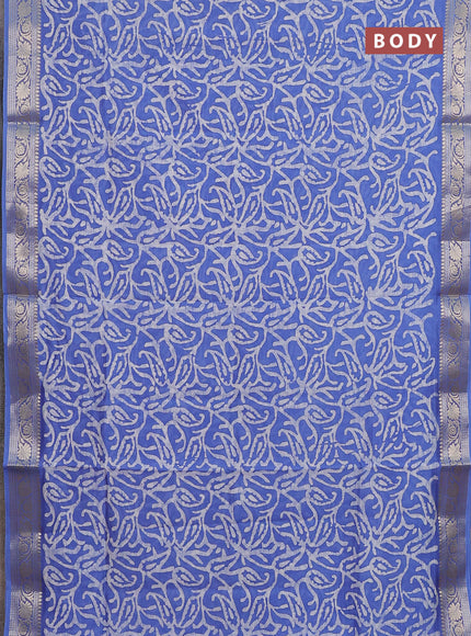 Maheshwari silk cotton saree blue shade with allover batik prints and zari woven border