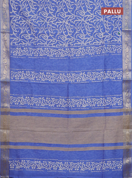 Maheshwari silk cotton saree blue shade with allover batik prints and zari woven border