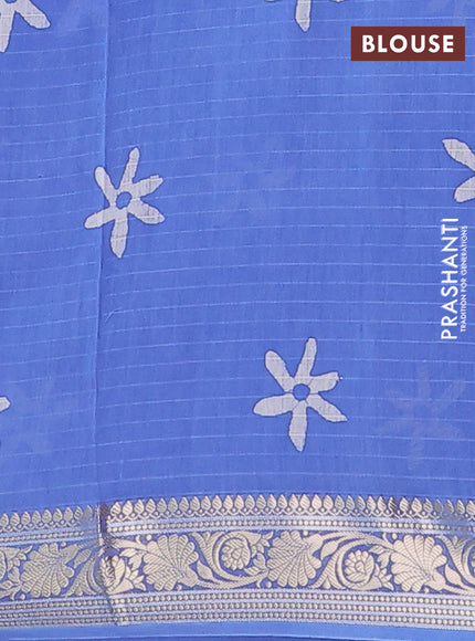 Maheshwari silk cotton saree blue shade with allover batik prints and zari woven border