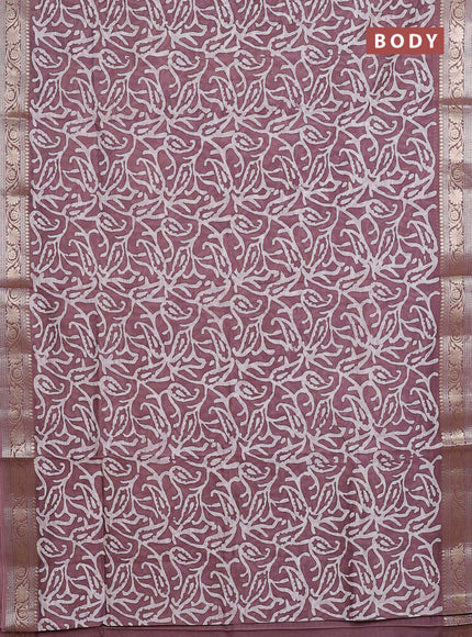 Maheshwari silk cotton saree mauve pink with allover batik prints and zari woven border