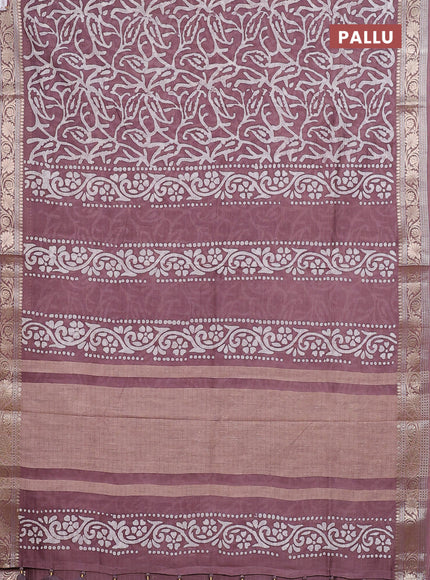 Maheshwari silk cotton saree mauve pink with allover batik prints and zari woven border