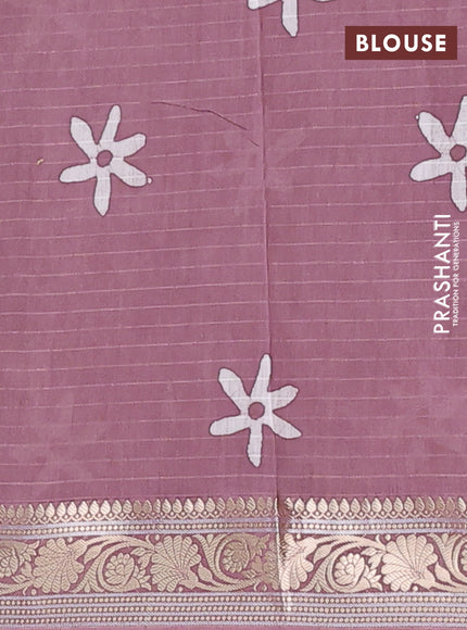 Maheshwari silk cotton saree mauve pink with allover batik prints and zari woven border