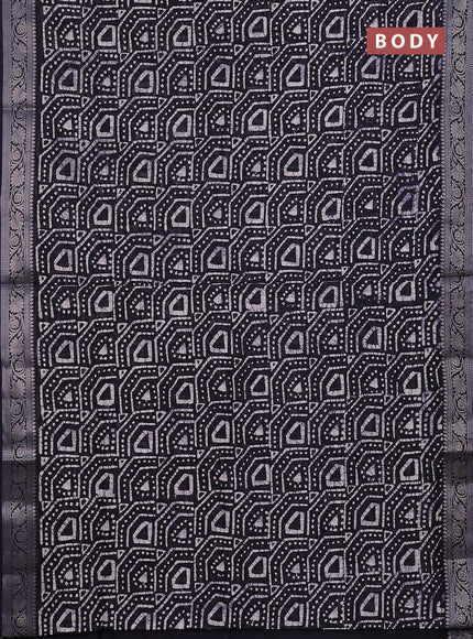 Maheshwari silk cotton saree navy blue with allover batik prints and zari woven border