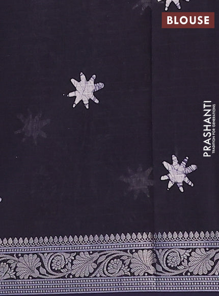 Maheshwari silk cotton saree navy blue with allover batik prints and zari woven border
