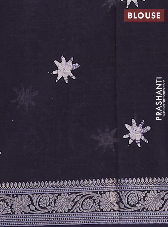 Maheshwari silk cotton saree navy blue with allover batik prints and zari woven border