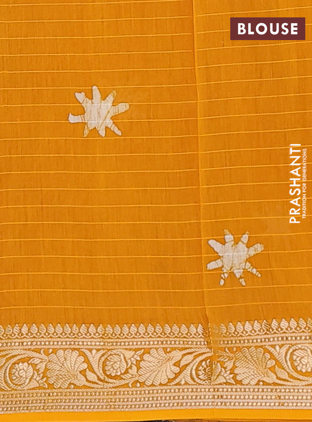 Maheshwari silk cotton saree mustard yellow with allover batik prints and zari woven border