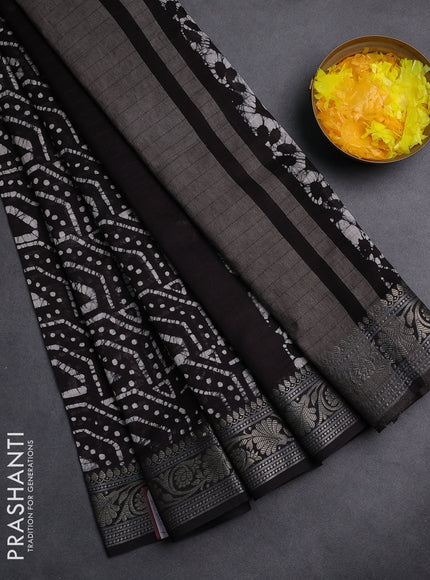 Maheshwari silk cotton saree deep coffee brown with allover batik prints and zari woven border