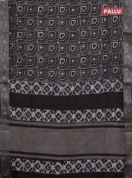 Maheshwari silk cotton saree deep coffee brown with allover batik prints and zari woven border