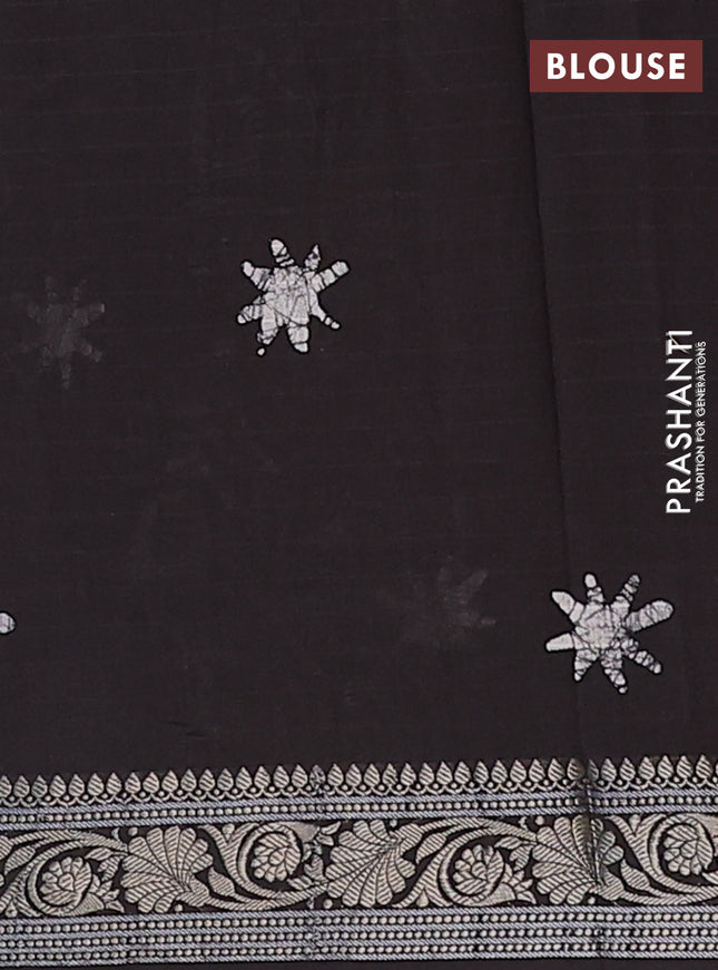 Maheshwari silk cotton saree deep coffee brown with allover batik prints and zari woven border