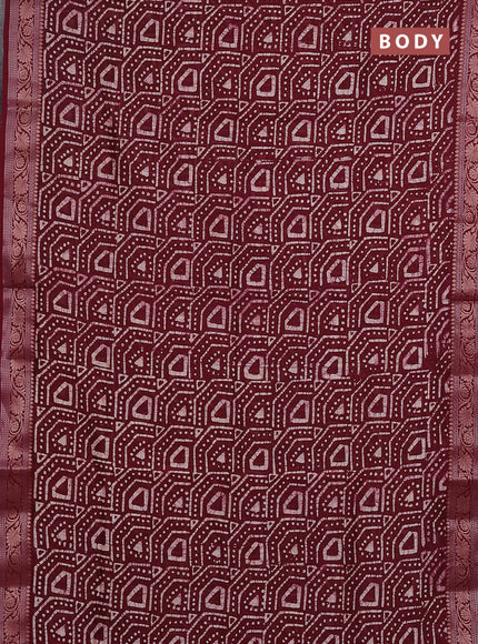 Maheshwari silk cotton saree maroon with allover batik prints and zari woven border