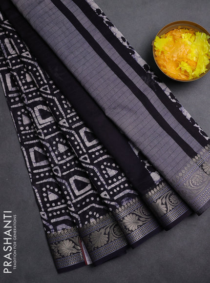 Maheshwari silk cotton saree navy blue with allover batik prints and zari woven border