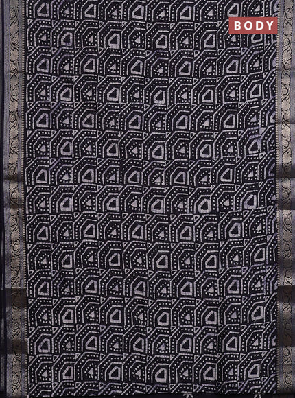 Maheshwari silk cotton saree navy blue with allover batik prints and zari woven border