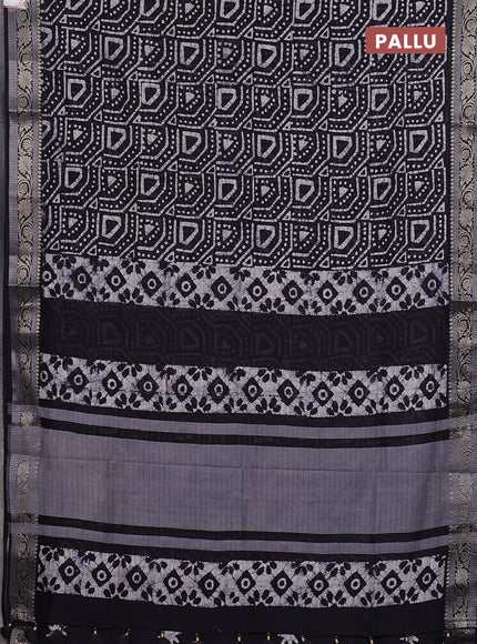 Maheshwari silk cotton saree navy blue with allover batik prints and zari woven border