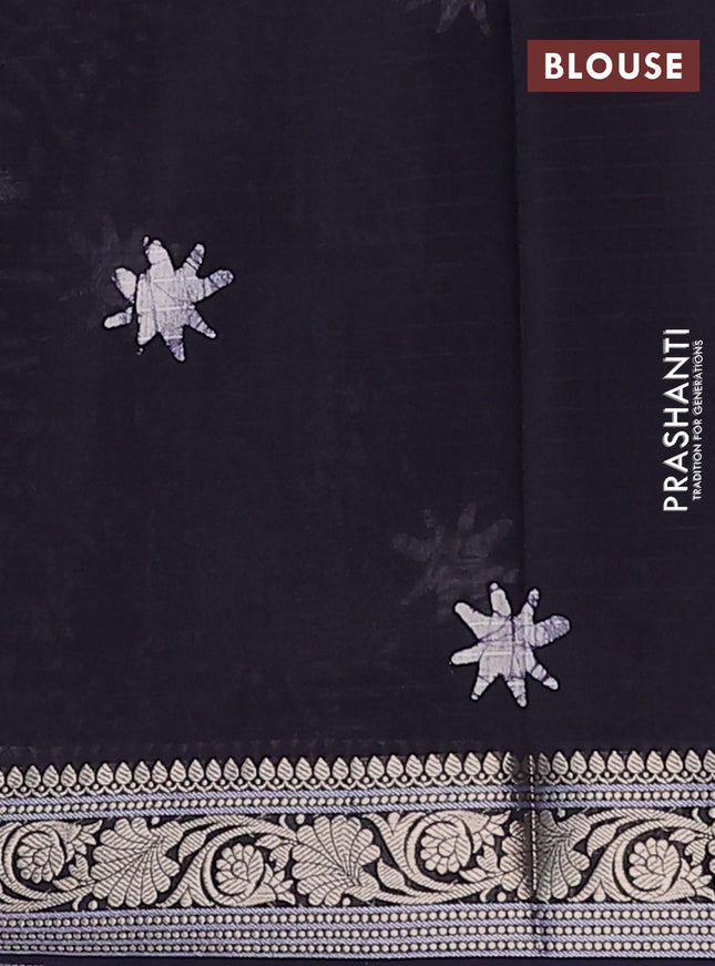 Maheshwari silk cotton saree navy blue with allover batik prints and zari woven border