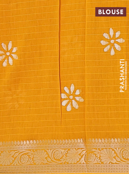 Maheshwari silk cotton saree mustard yellow with allover batik prints and zari woven border