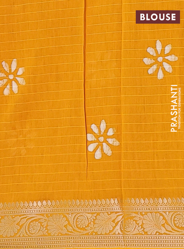 Maheshwari silk cotton saree mustard yellow with allover batik prints and zari woven border