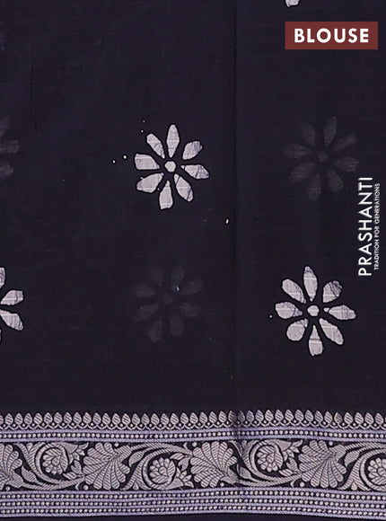 Maheshwari silk cotton saree navy blue with allover batik prints and zari woven border