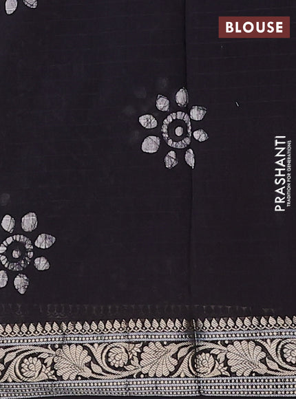 Maheshwari silk cotton saree deep jamun shade with allover batik prints and zari woven border