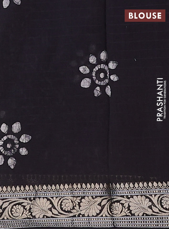 Maheshwari silk cotton saree deep jamun shade with allover batik prints and zari woven border