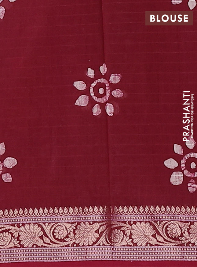 Maheshwari silk cotton saree maroon with allover batik prints and zari woven border