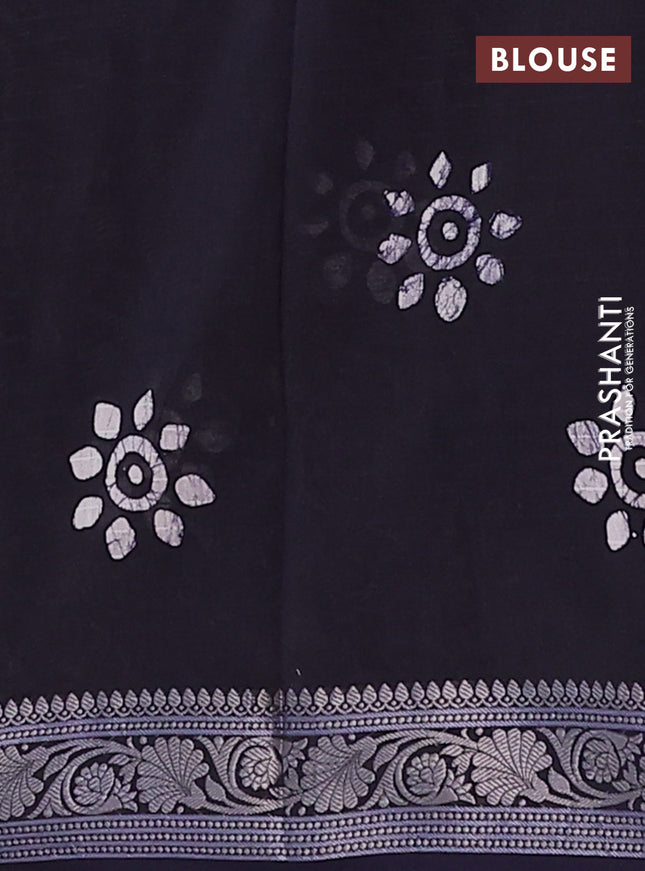 Maheshwari silk cotton saree dark navy blue with allover batik prints and zari woven border