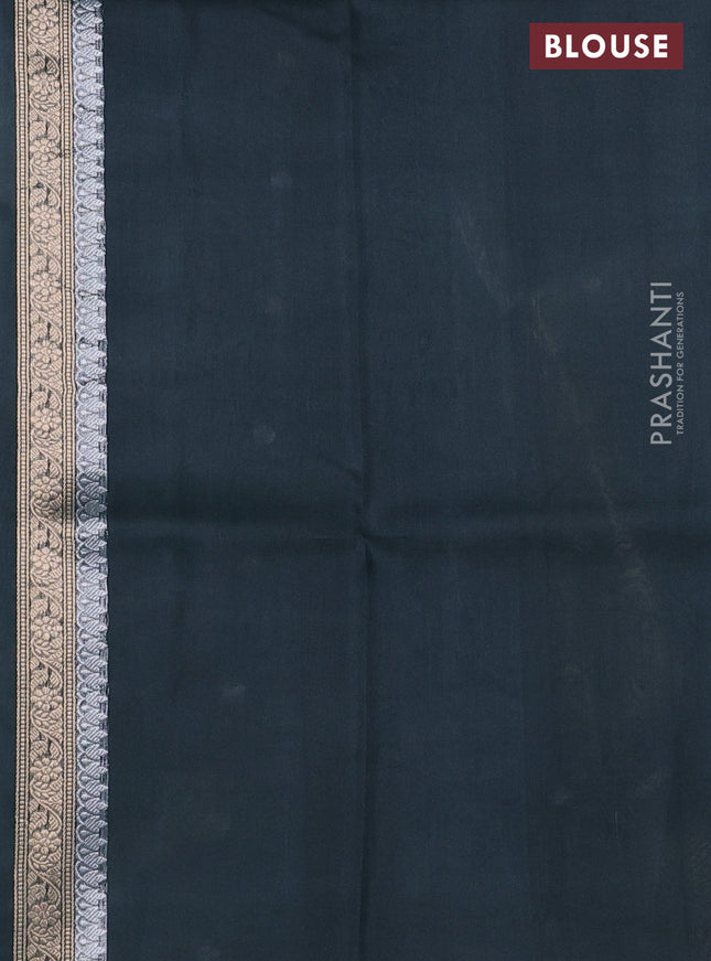 Banarasi organza silk saree greyish green with silver & gold zari weaves and zari woven piping boder