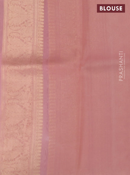 Banarasi organza silk saree peach pink with silver & gold zari weaves and zari woven piping boder