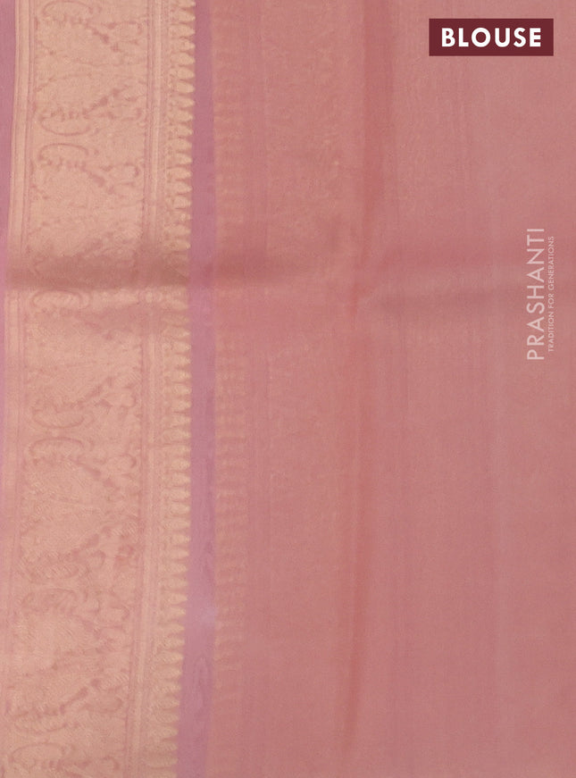 Banarasi organza silk saree peach pink with silver & gold zari weaves and zari woven piping boder