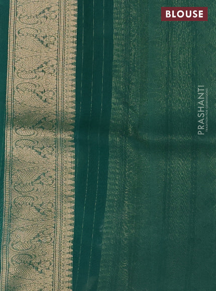 Banarasi organza silk saree teal green shade with silver & gold zari weaves and zari woven piping boder