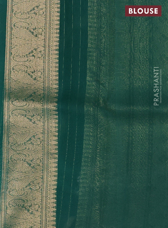 Banarasi organza silk saree teal green shade with silver & gold zari weaves and zari woven piping boder