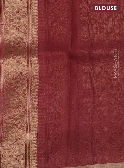 Banarasi organza silk saree pastel maroon and mauve pink with silver & gold zari weaves and zari woven piping boder