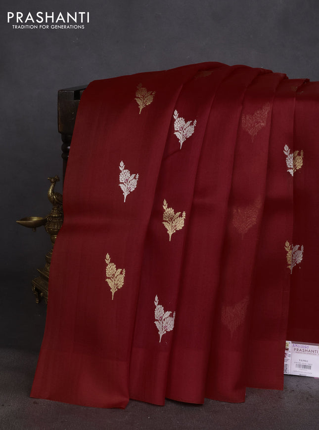 Banarasi organza silk saree red with silver & gold zari woven buttas and simple border