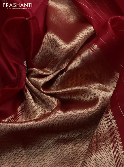 Banarasi organza silk saree red with silver & gold zari woven buttas and simple border