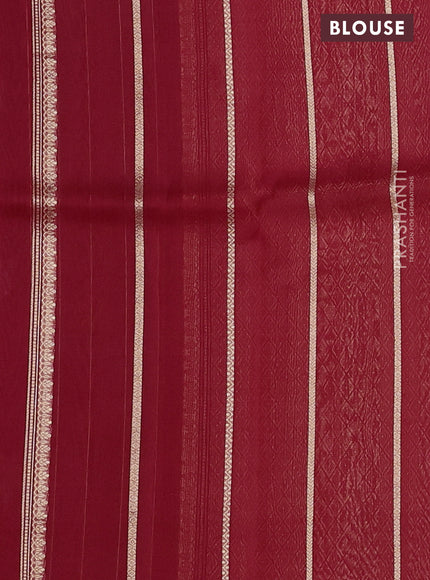 Banarasi organza silk saree red with silver & gold zari woven buttas and simple border