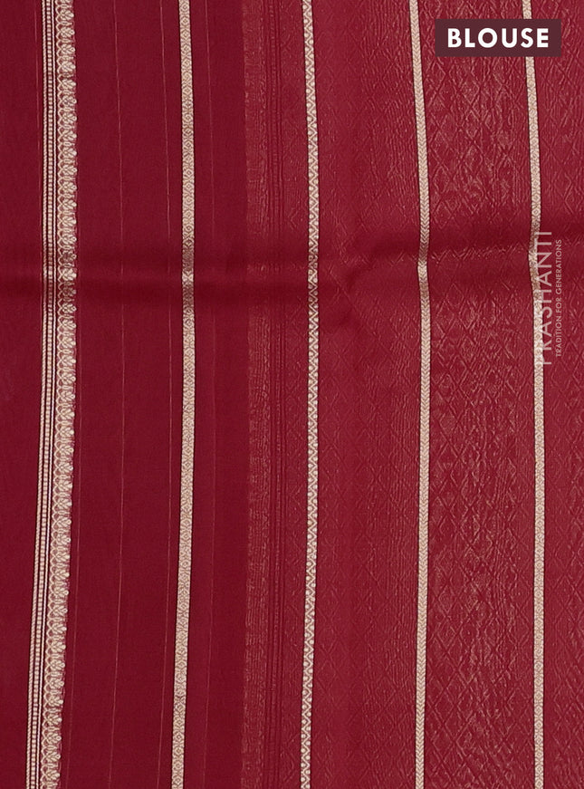 Banarasi organza silk saree red with silver & gold zari woven buttas and simple border