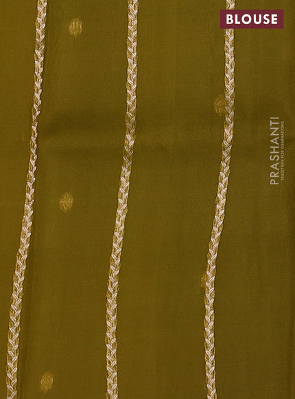 Banarasi organza silk saree mehendi green with zari woven buttas and zari woven piping boder