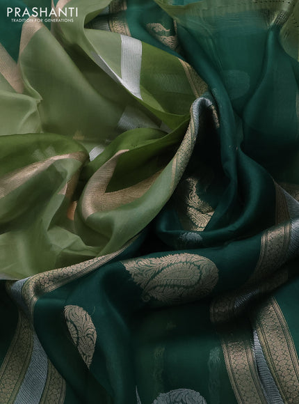 Banarasi organza silk saree pastel green and green with rangakt weaves and zari woven simple border